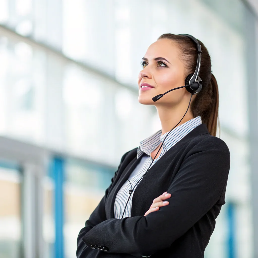 Confident woman with headset